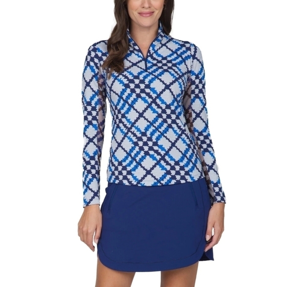 IBKUL Mock Neck Patterned Long Sleeve Zip Top Sonika Size Small NWT - Picture 4 of 10